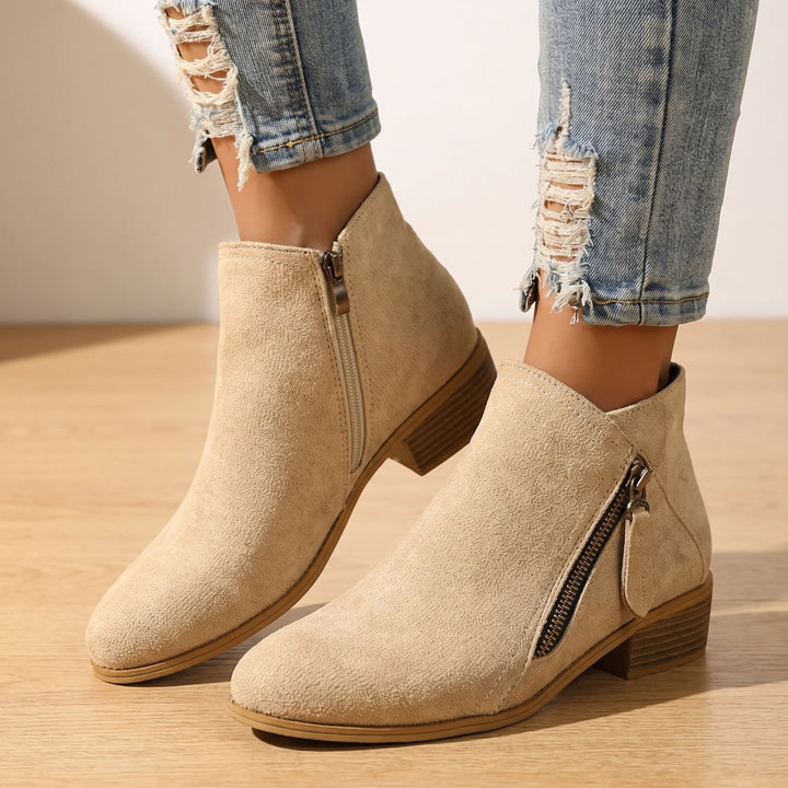 Women's Side Zip Ankle Boots Block Heel Wide Toe Box