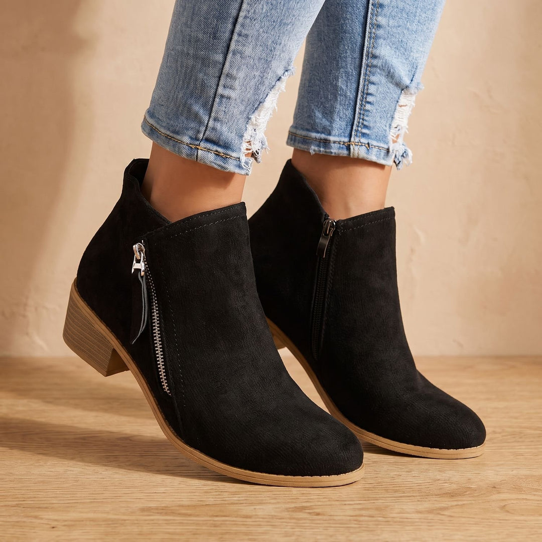 Women's Side Zip Ankle Boots Block Heel Wide Toe Box