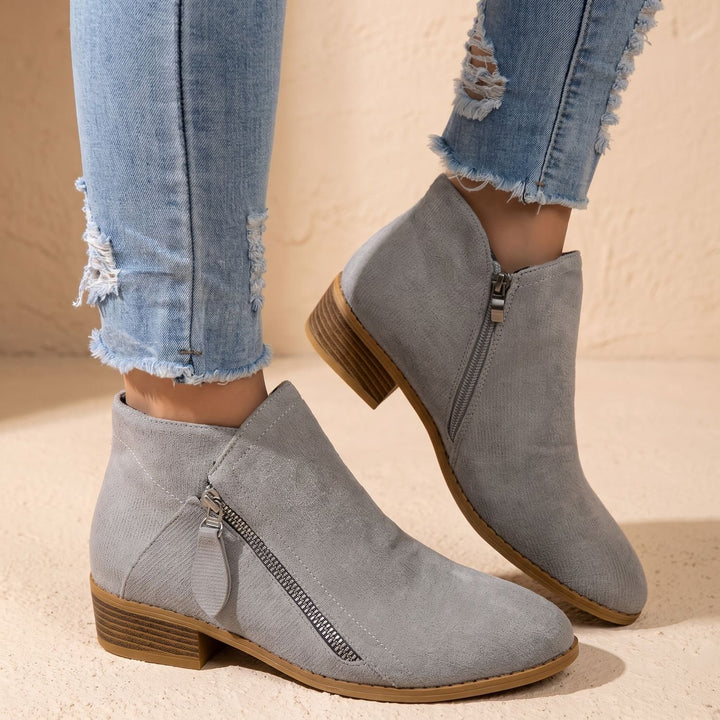 Women's Side Zip Ankle Boots Block Heel Wide Toe Box - Grey