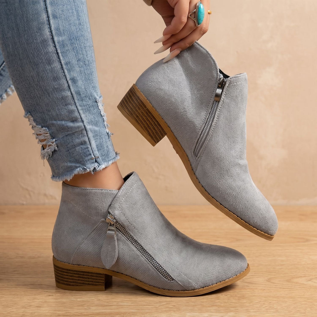 Women's Side Zip Ankle Boots Block Heel Wide Toe Box