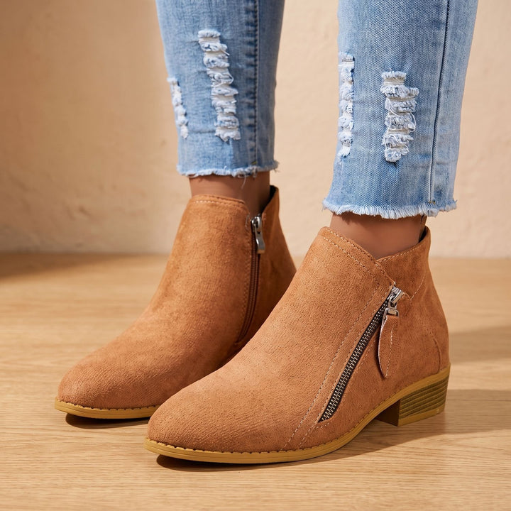 Women's Side Zip Ankle Boots Block Heel Wide Toe Box