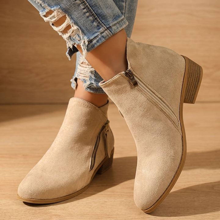 Women's Side Zip Ankle Boots Block Heel Wide Toe Box