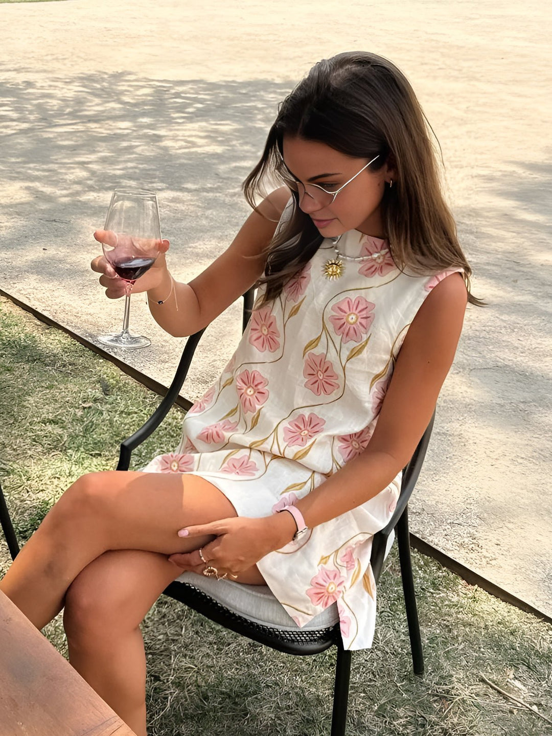 Women's Sleeveless A-Line Floral Linen Blouse Dress - Wit