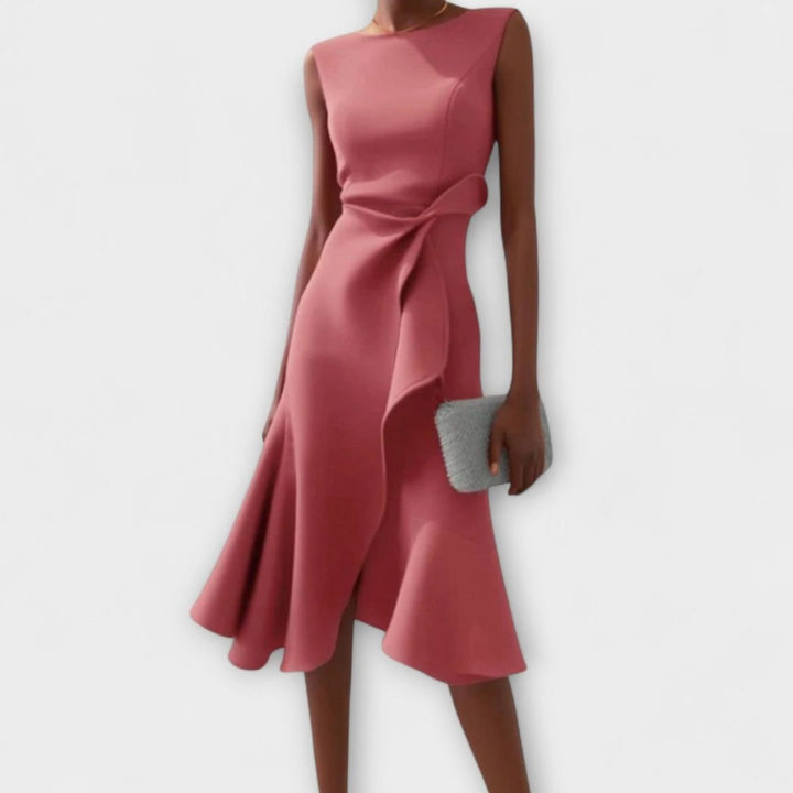 Women's Sleeveless Asymmetrical Drape Flowy Midi Dress - Pink