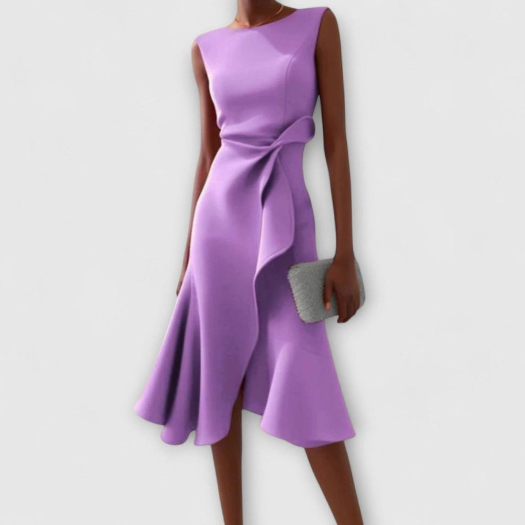 Women's Sleeveless Asymmetrical Drape Flowy Midi Dress - Purple