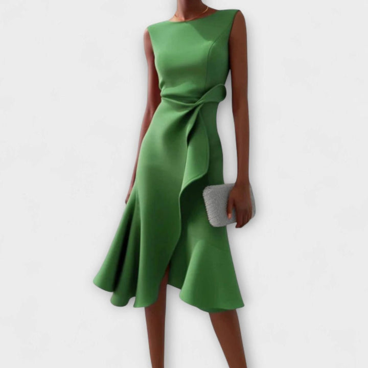 Women's Sleeveless Asymmetrical Drape Flowy Midi Dress - Green