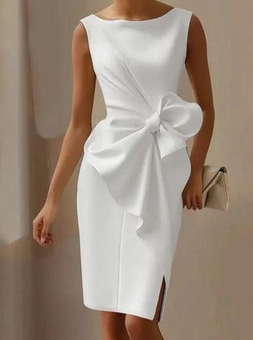 Women's Sleeveless Bow-Detail Bodycon Midi Dress - White