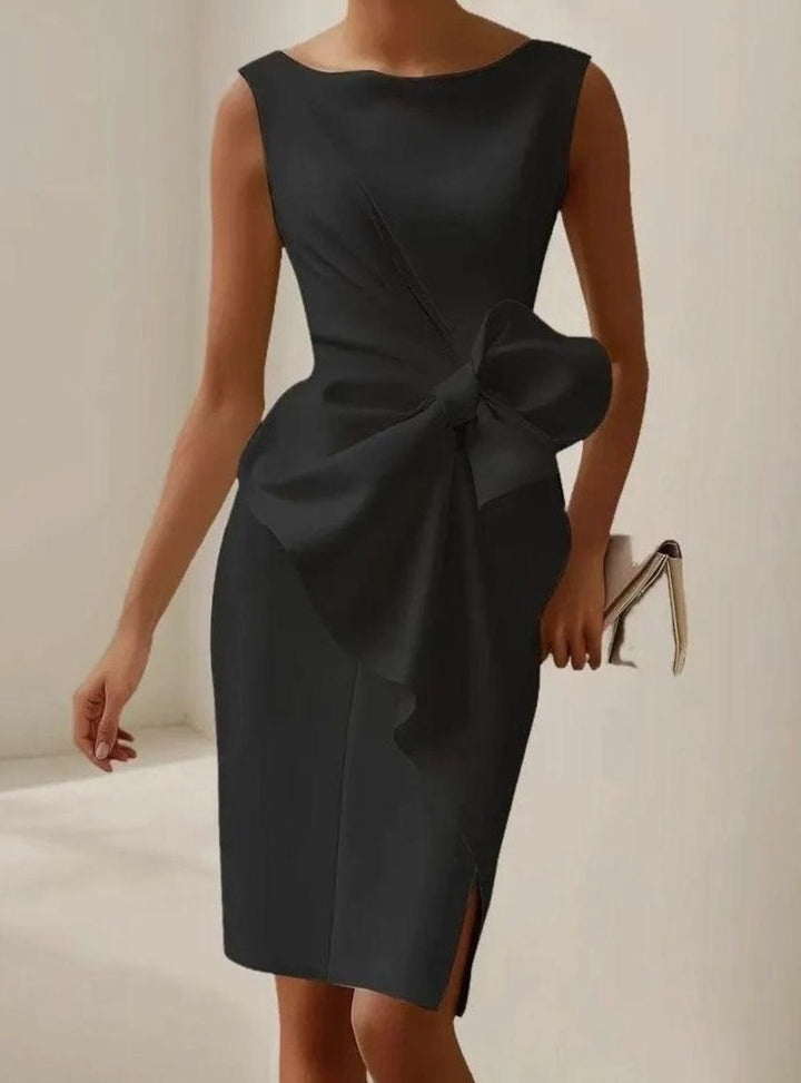 Women's Sleeveless Bow-Detail Bodycon Midi Dress - Black