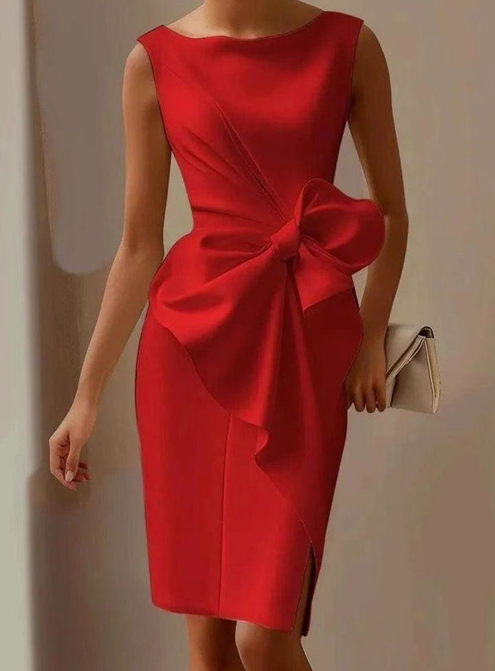Women's Sleeveless Bow-Detail Bodycon Midi Dress - Rose Red