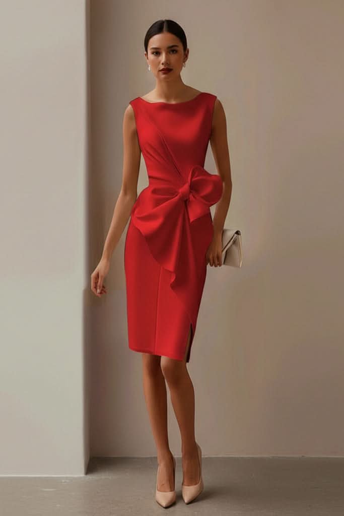 Women's Sleeveless Bow-Detail Midi Cocktail Dress