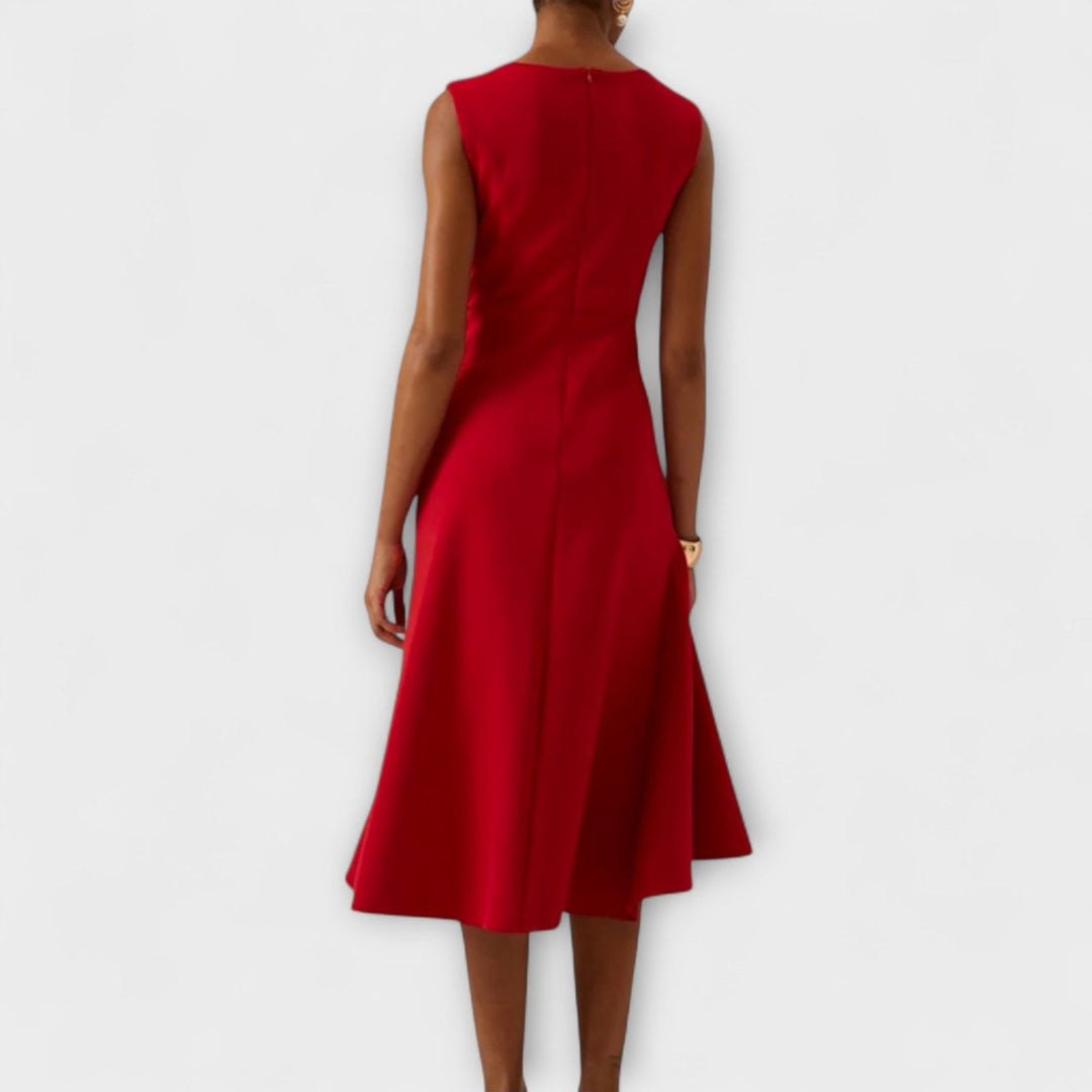 Women's Sleeveless Draped Asymmetric Midi Cocktail Party Dress