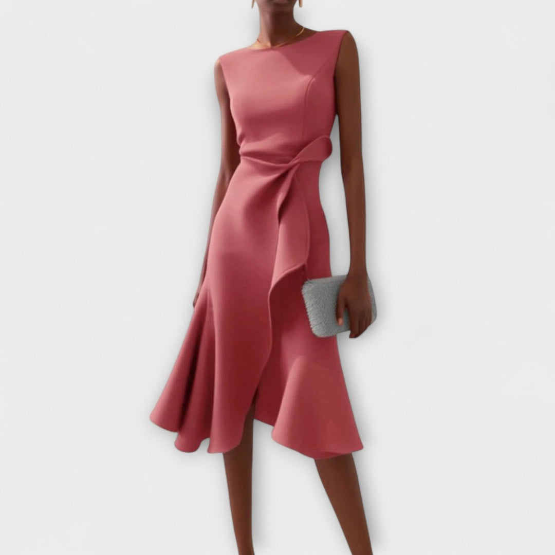 Women's Sleeveless Draped Asymmetric Midi Cocktail Party Dress - Pink