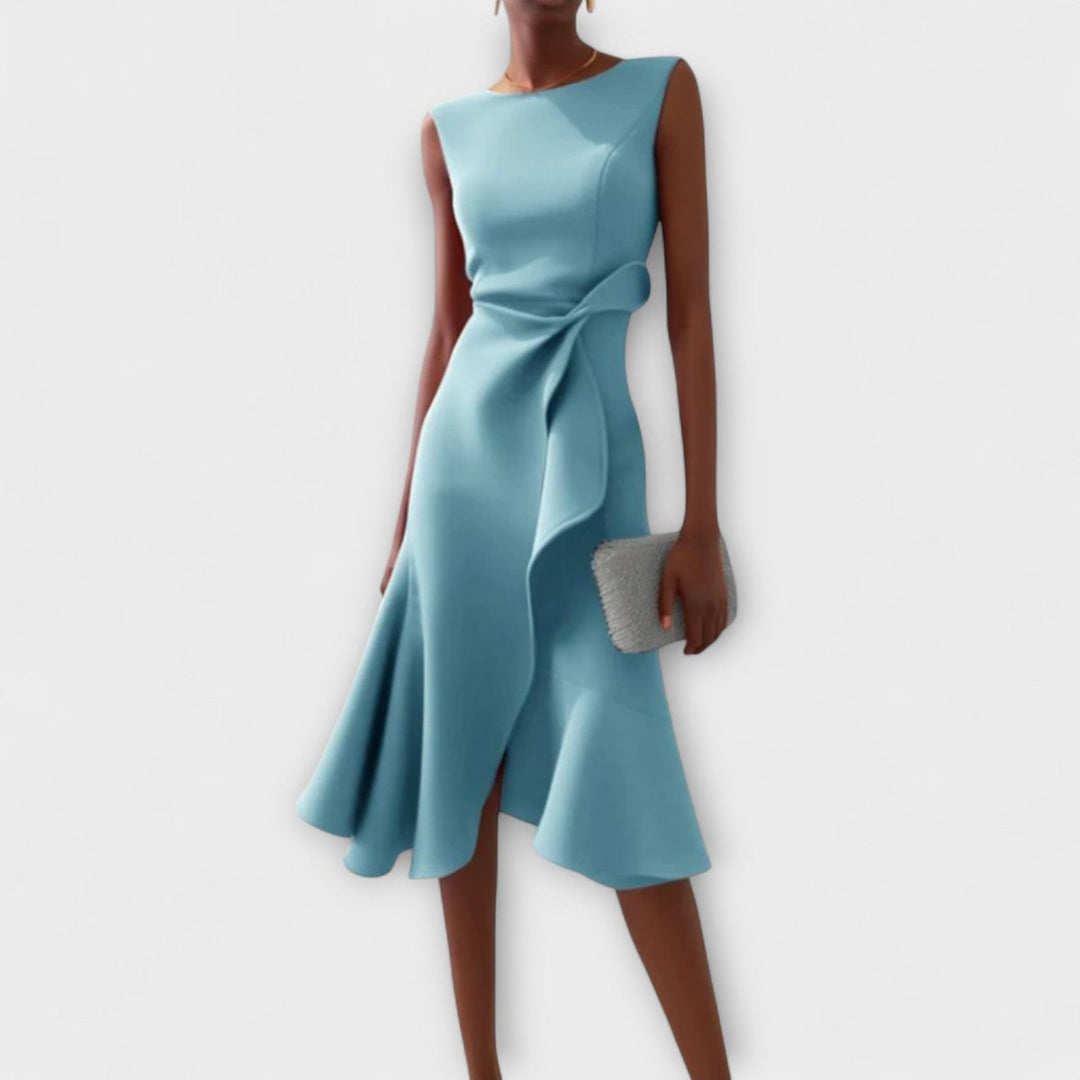 Women's Sleeveless Draped Asymmetric Midi Cocktail Party Dress - Light Blue