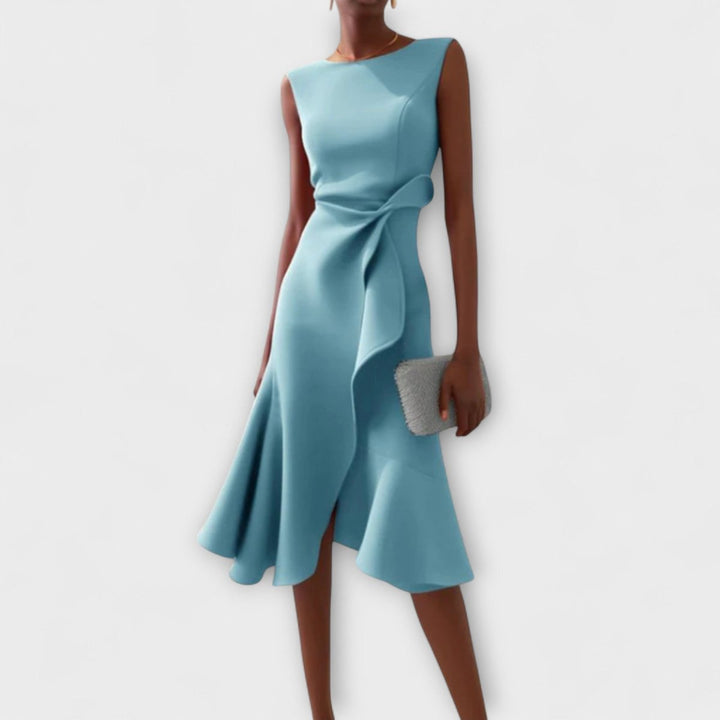 Women's Sleeveless Draped Asymmetric Midi Cocktail Party Dress - Light Blue