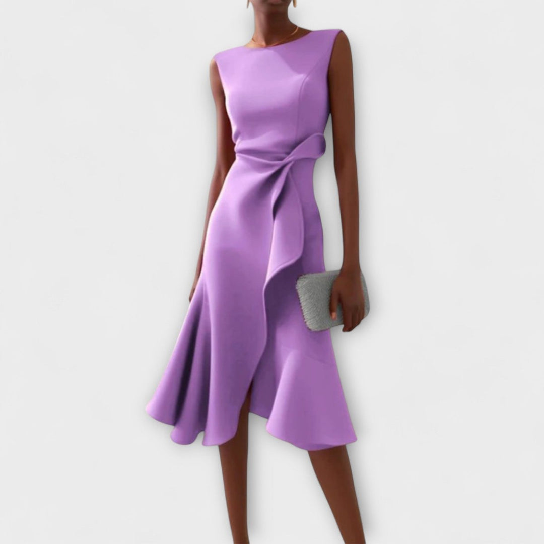 Women's Sleeveless Draped Asymmetric Midi Cocktail Party Dress - Purple