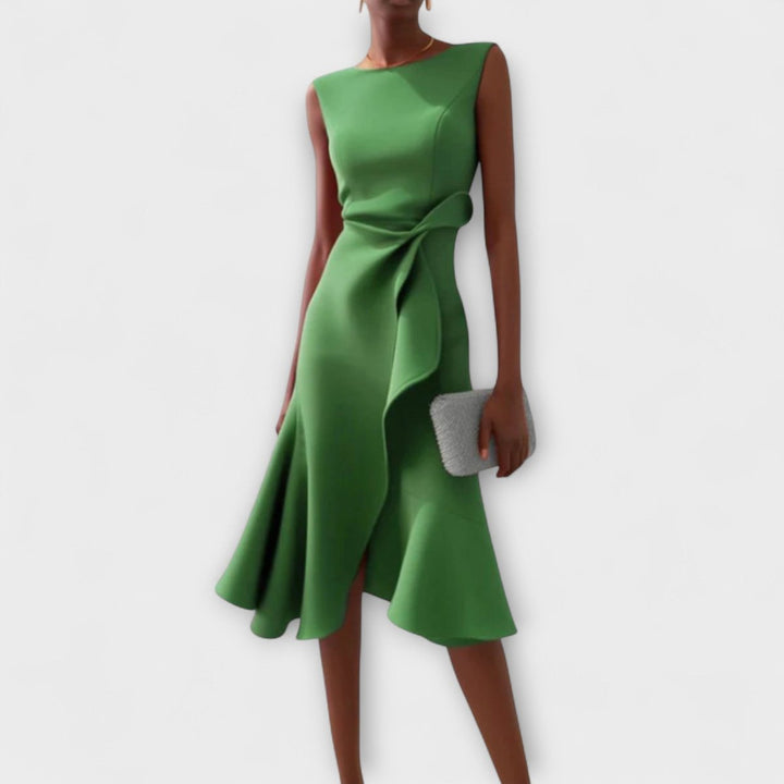 Women's Sleeveless Draped Asymmetric Midi Cocktail Party Dress - Green