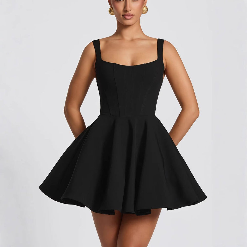 Women's Sleeveless Square-Neck Oversized Bow A-Line Cocktail Dress