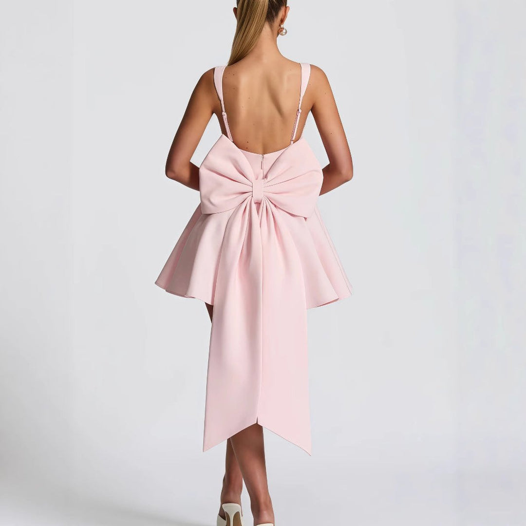 Women's Sleeveless Square-Neck Oversized Bow A-Line Cocktail Dress