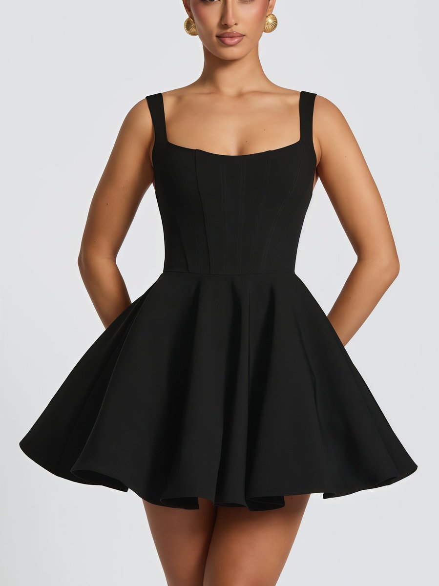 Women's Sleeveless Square-Neck Oversized Bow A-Line Cocktail Dress - Black