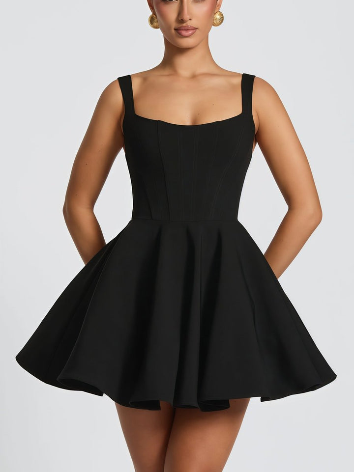 Women's Sleeveless Square-Neck Oversized Bow A-Line Cocktail Dress - Black