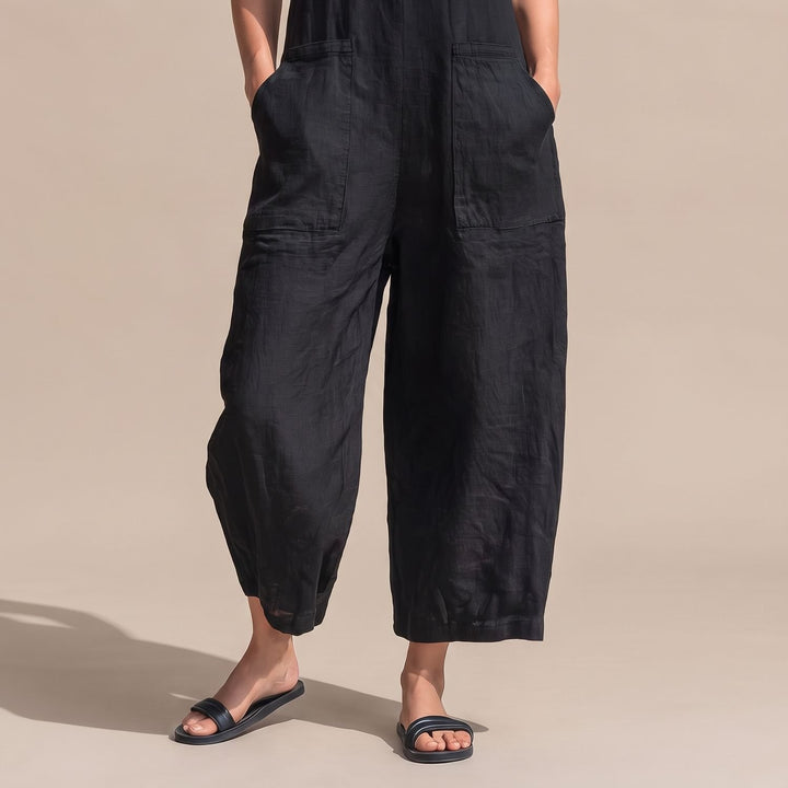 Women's Sleeveless Wide-Leg Linen Jumpsuit with Pockets