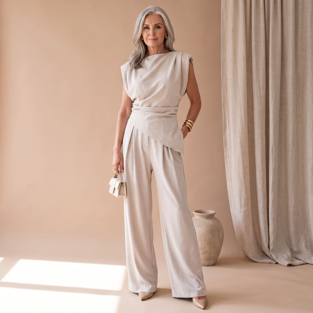 Women's Sleeveless Wide-Leg Two-Piece Coordinated Set - White