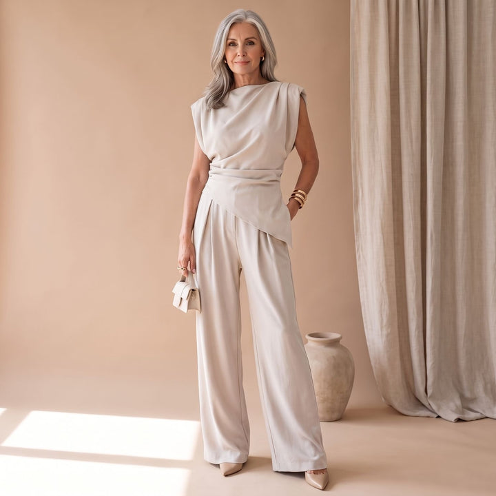 Women's Sleeveless Wide-Leg Two-Piece Coordinated Set - White