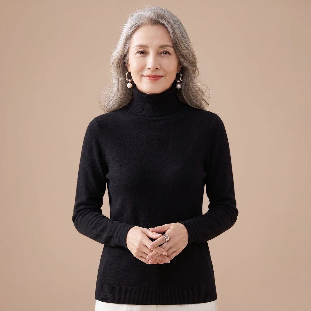 Women's Slim-Fit Cashmere Turtleneck Sweater - Black