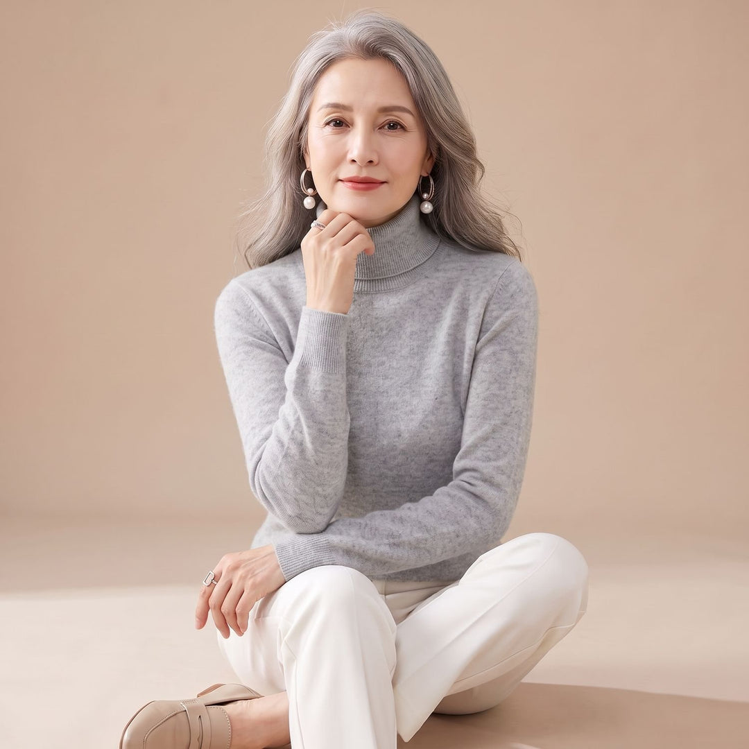 Women's Slim-Fit Cashmere Turtleneck Sweater - Gray