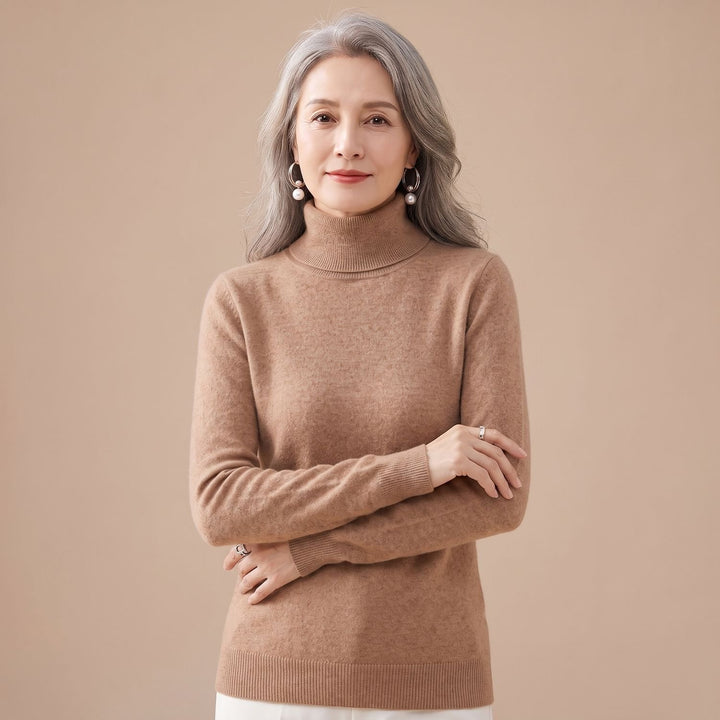 Women's Slim-Fit Cashmere Turtleneck Sweater - Brown