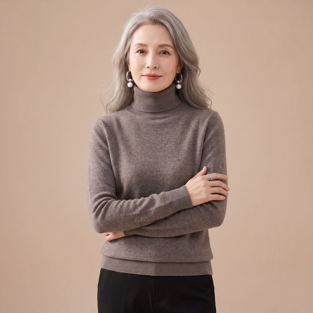 Women's Slim-Fit Cashmere Turtleneck Sweater - Dark Brown