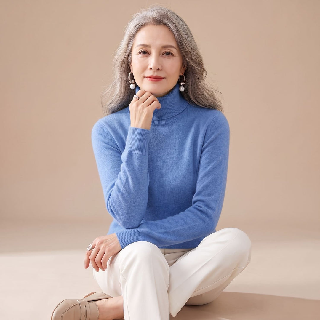 Women's Slim-Fit Cashmere Turtleneck Sweater - Blue