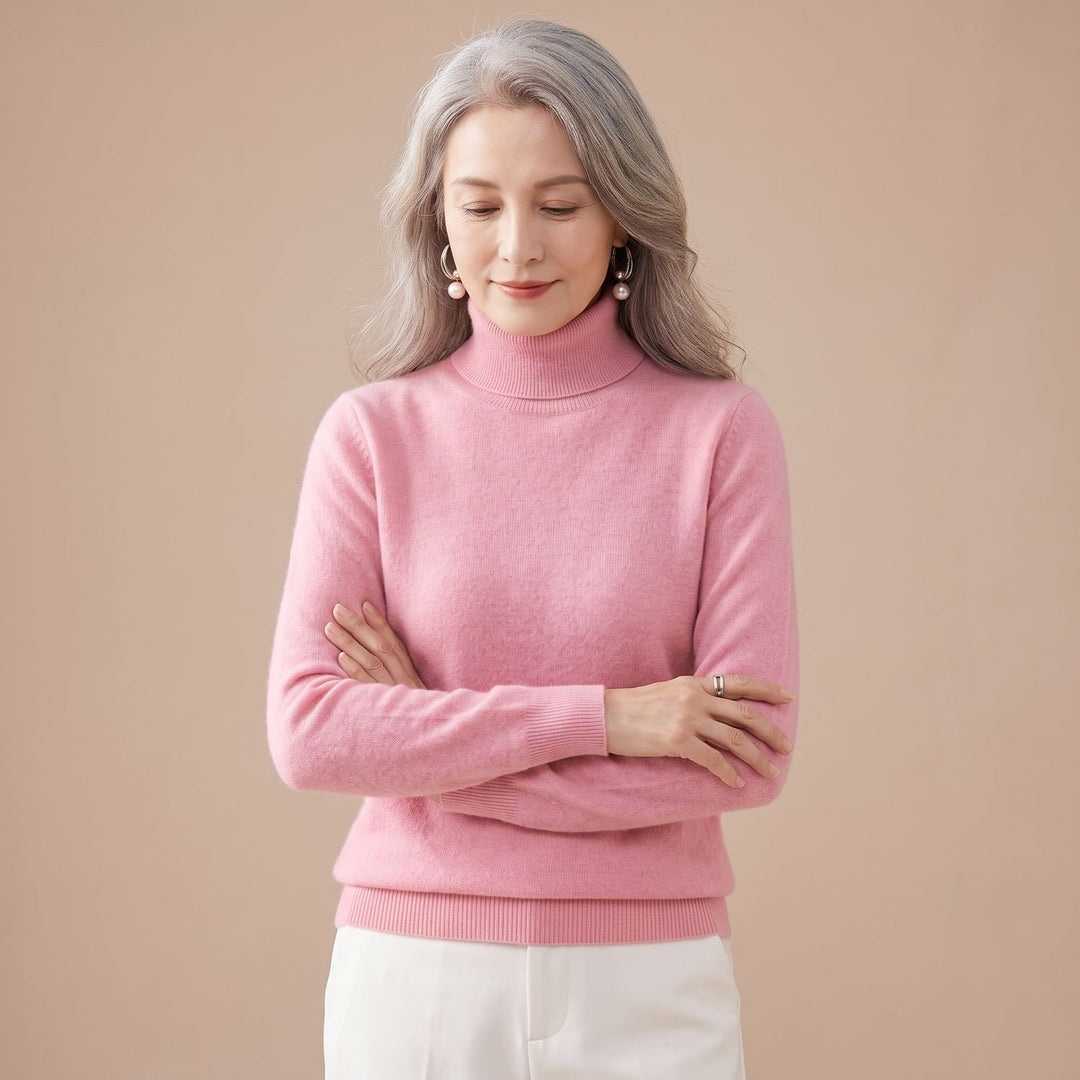 Women's Slim-Fit Cashmere Turtleneck Sweater - Pink
