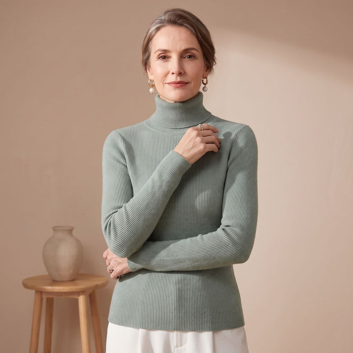 Women's Slim-Fit Ribbed Turtleneck Knit Sweater - Mint Green