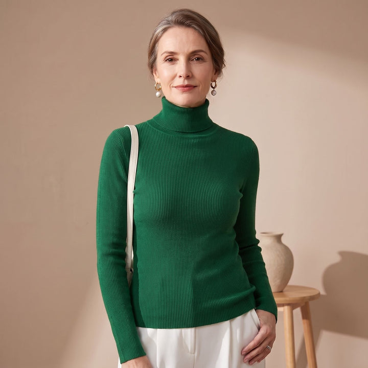 Women's Slim-Fit Ribbed Turtleneck Knit Sweater - Green