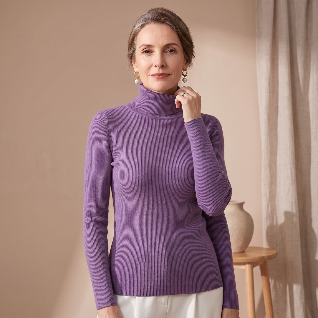 Women's Slim-Fit Ribbed Turtleneck Knit Sweater - Purple