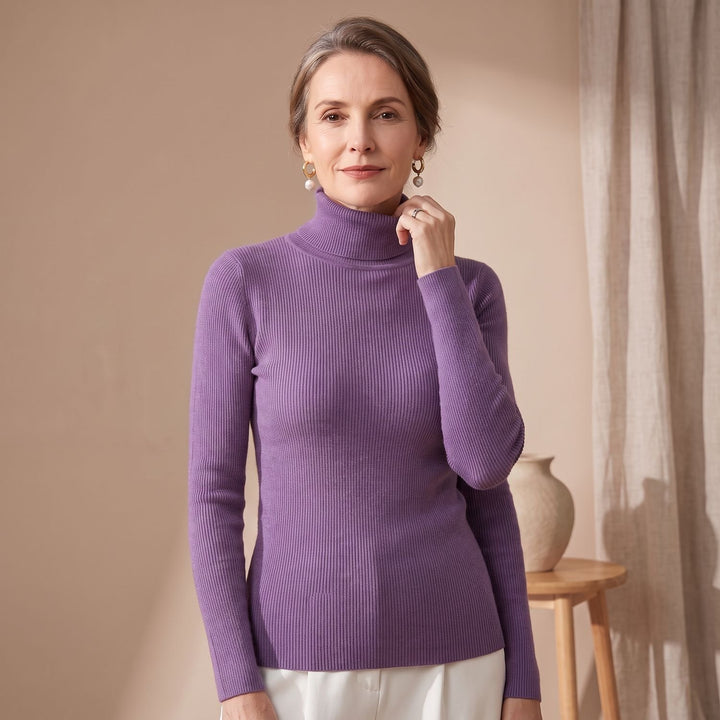 Women's Slim-Fit Ribbed Turtleneck Knit Sweater - Purple