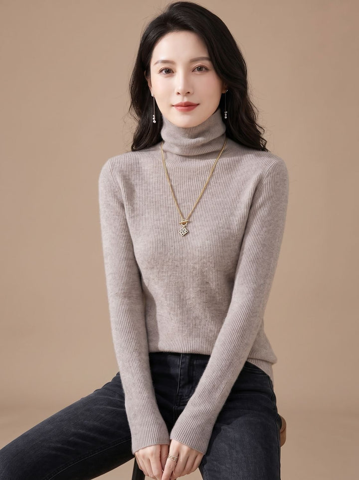 Women's Slim-Fit Ribbed Turtleneck Sweater - Light Oat Beige