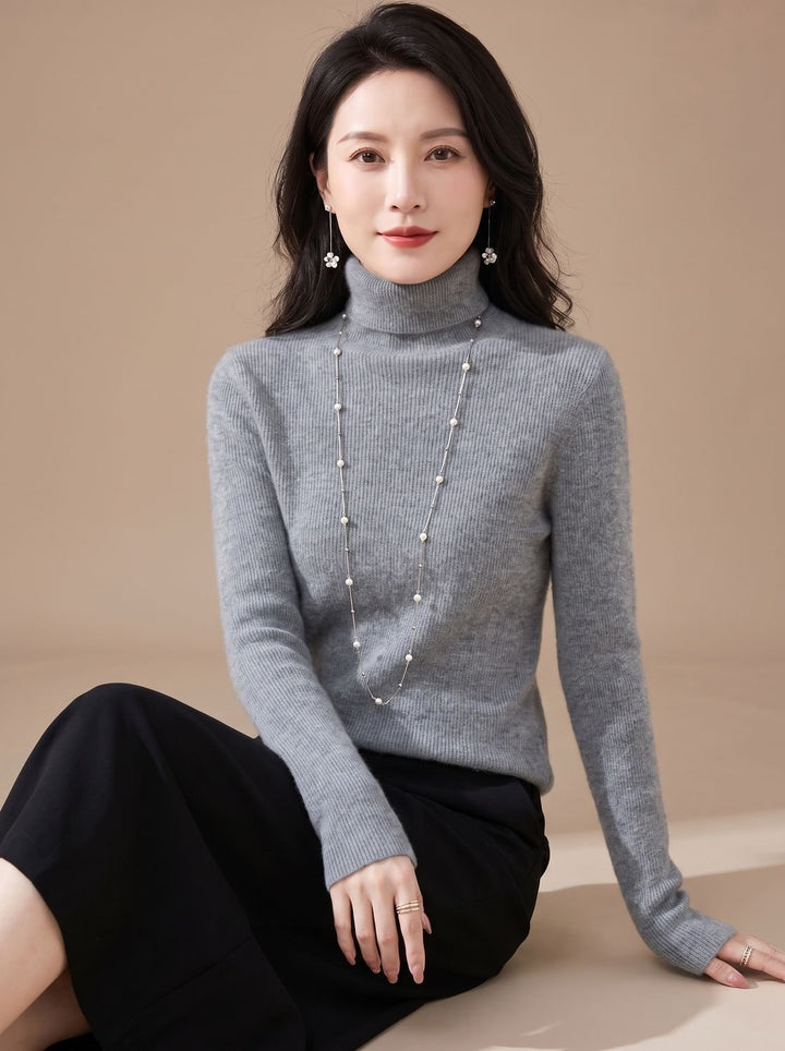 Women's Slim-Fit Ribbed Turtleneck Sweater - Medium Gray