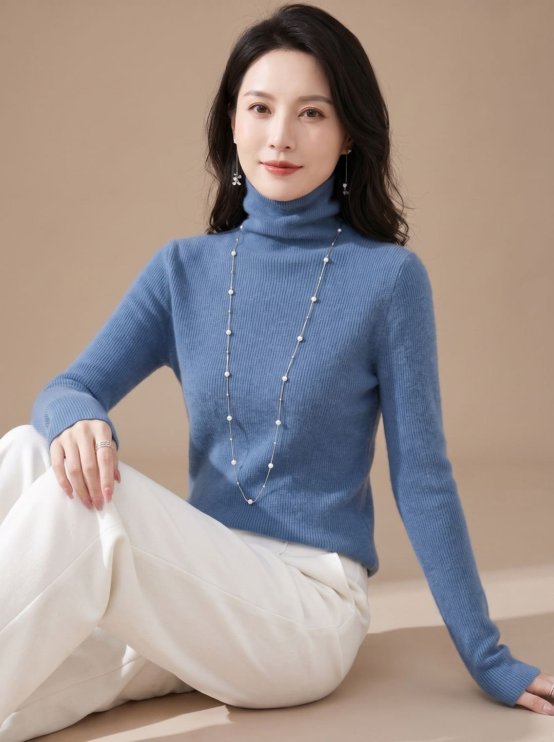 Women's Slim-Fit Ribbed Turtleneck Sweater - Fog Blue