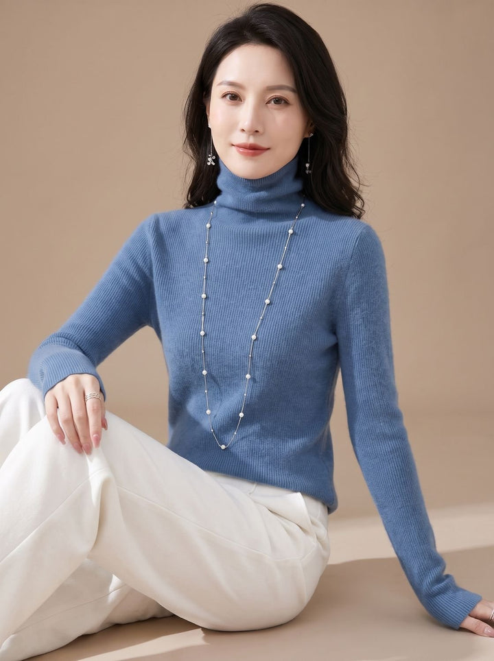 Women's Slim-Fit Ribbed Turtleneck Sweater - Fog Blue