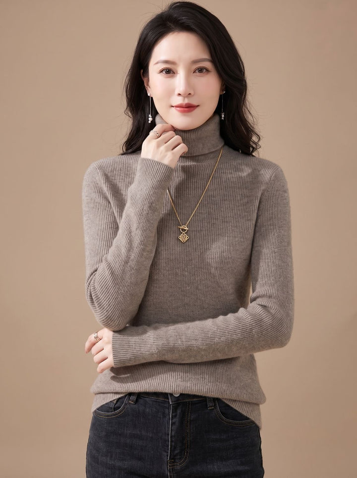 Women's Slim-Fit Ribbed Turtleneck Sweater - Suede Camel