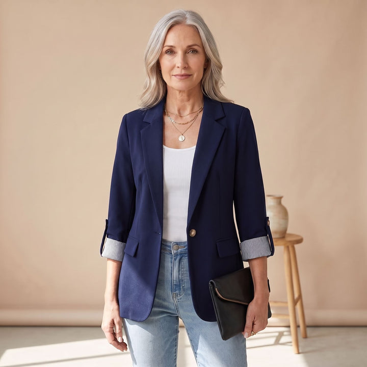 Women's Slim-Fit Rolled-Sleeve Business Casual Blazer