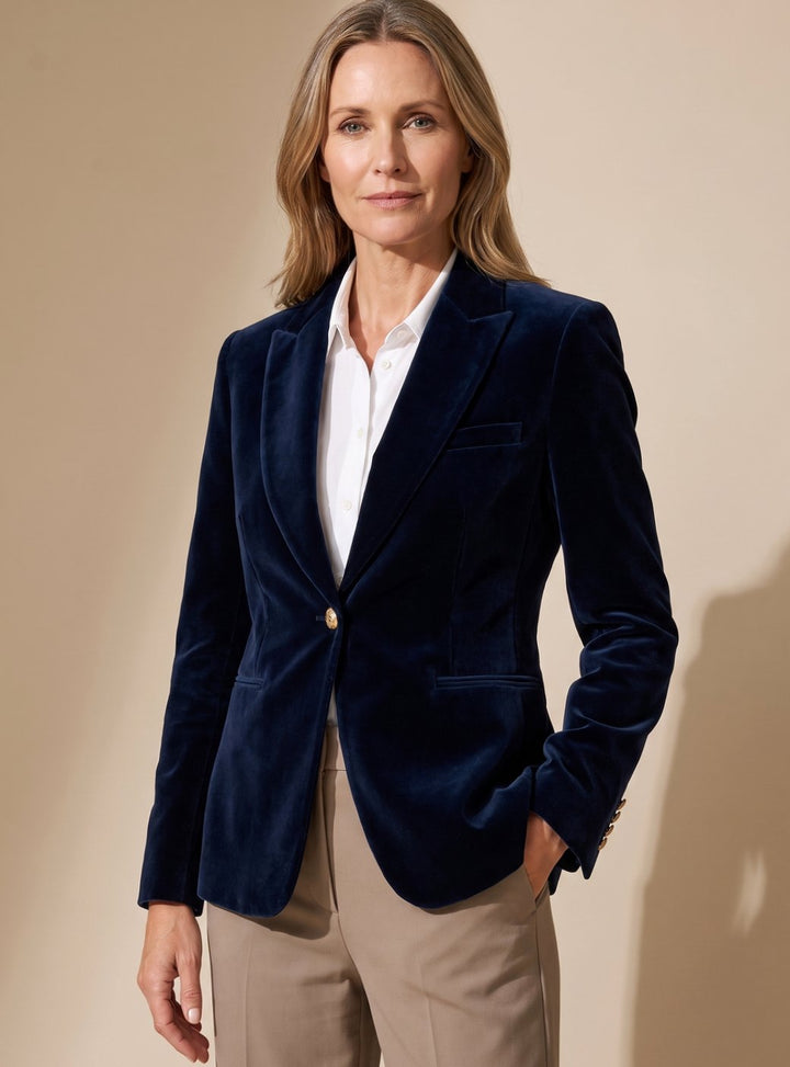 Women's Slim-Fit Velvet Gold-Button Blazer