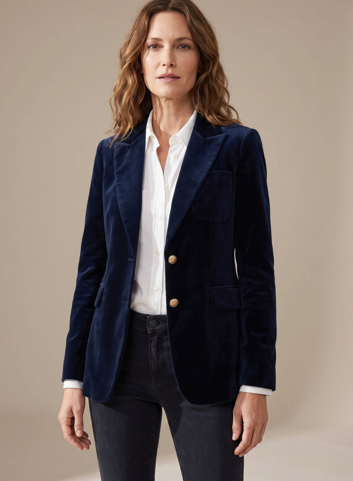 Women's Slim-Fit Velvet Gold-Button Blazer