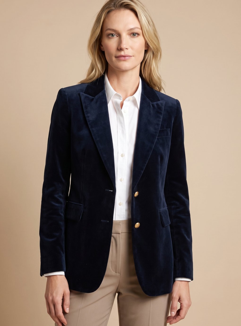 Women's Slim-Fit Velvet Gold-Button Blazer
