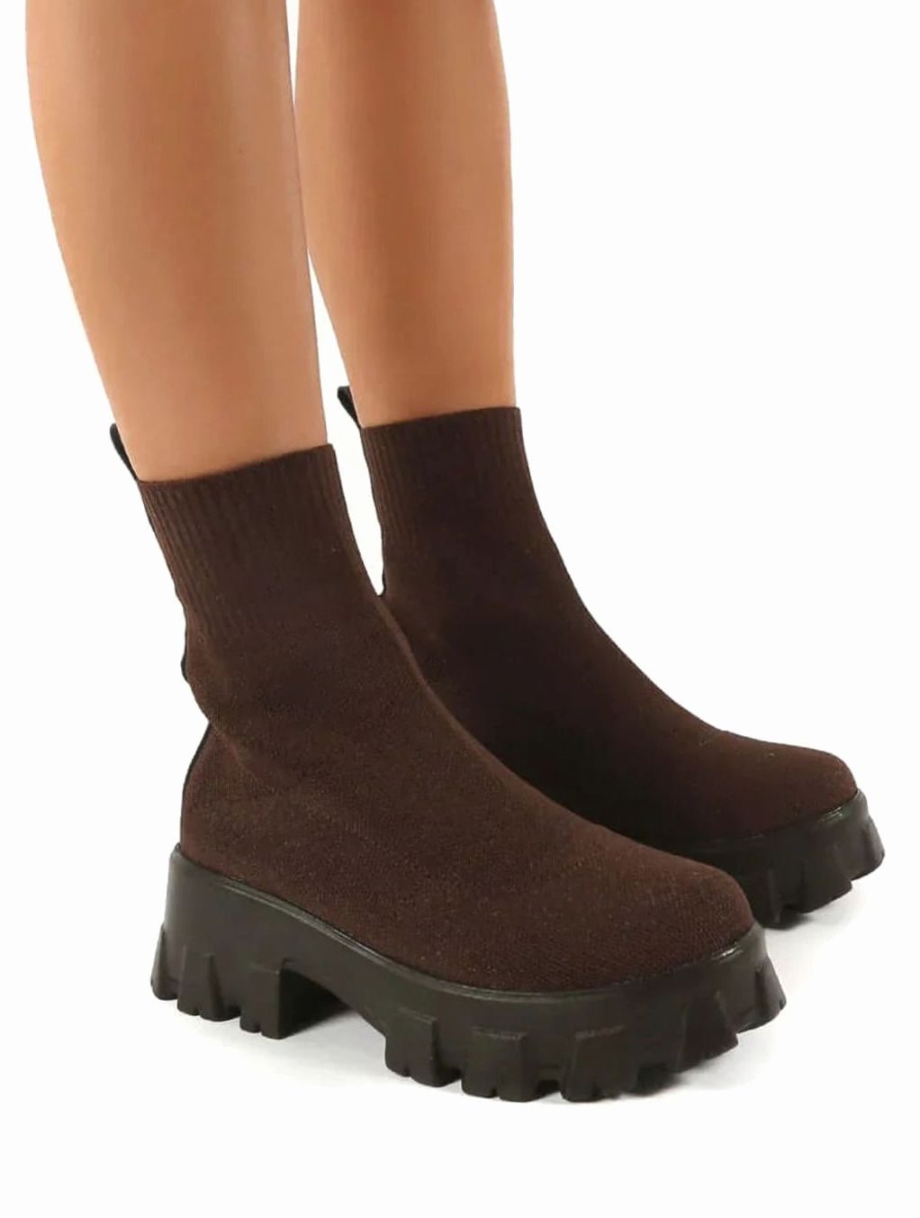 Women's Slip-On Chunky Heel Knit Sock Boots Lug Sole