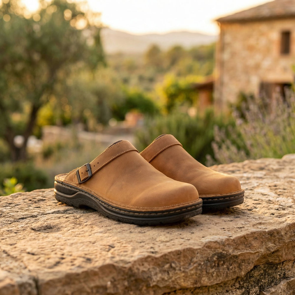 Women's Slip-On Premium Leather Clogs - Brown