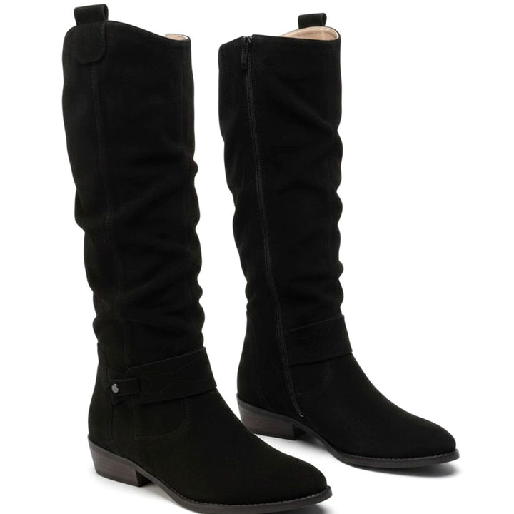 Women's Slouch Knee High Boots Block Heel Side Zip - Black