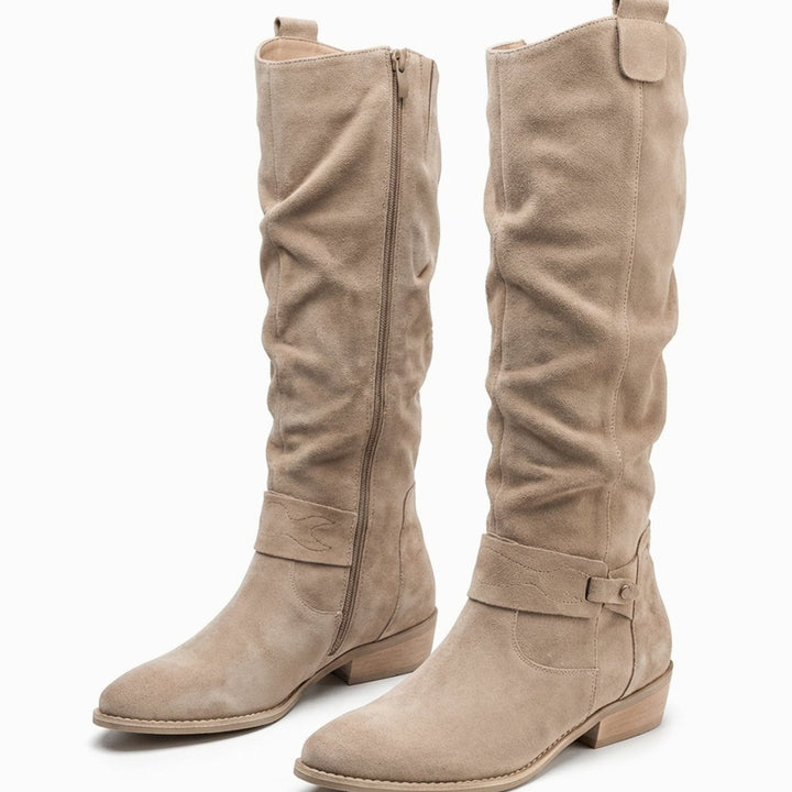 Women's Slouch Knee High Boots Block Heel Side Zip